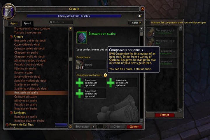 WoW Shadowlands : Métiers, nouveaux composants et infos