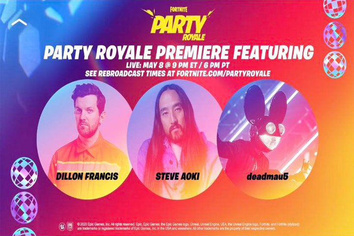 Fortnite : Concert de Dillon Francis, Steve Aoki et Deadmau5 en Party Royale