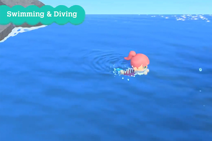 La plongée et nager dans Animal Crossing : New Horizons avec la mise à jour du 3 juillet