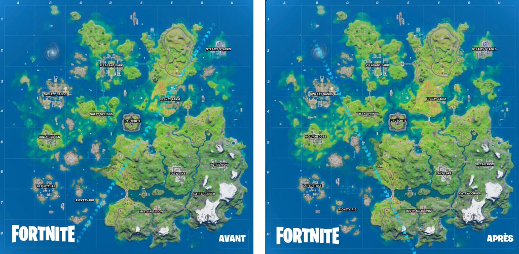 Fortnite : L’eau a baissé, nouvelle map avec Salty, Frenzy et Steamy qui ne sont plus inondés