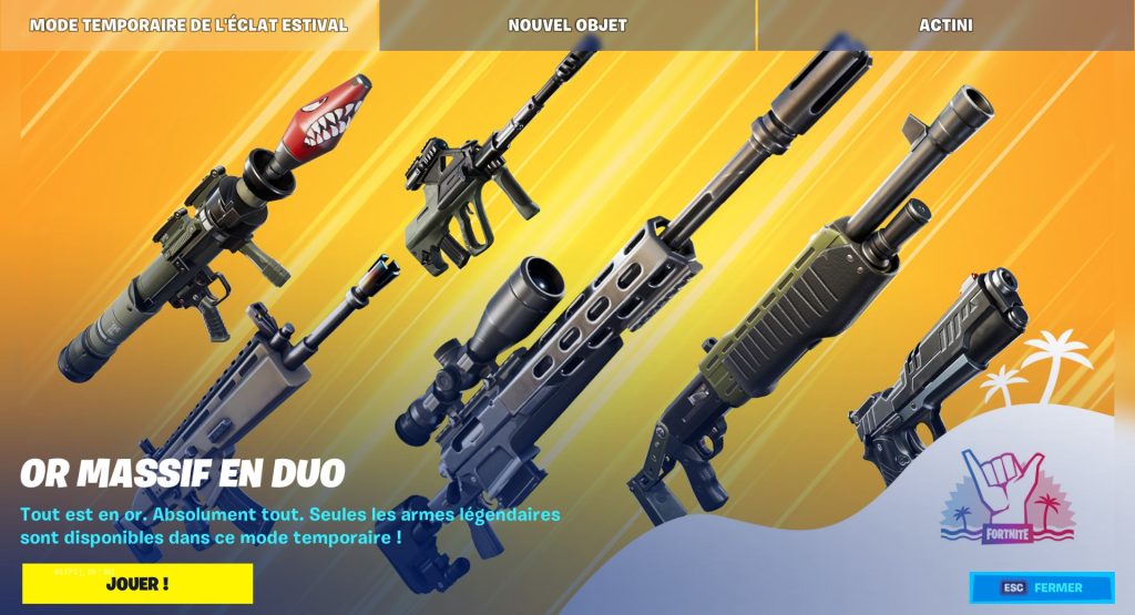 Fortnite : Or massif en duo, mode temporaire de l&rsquo;éclat estival