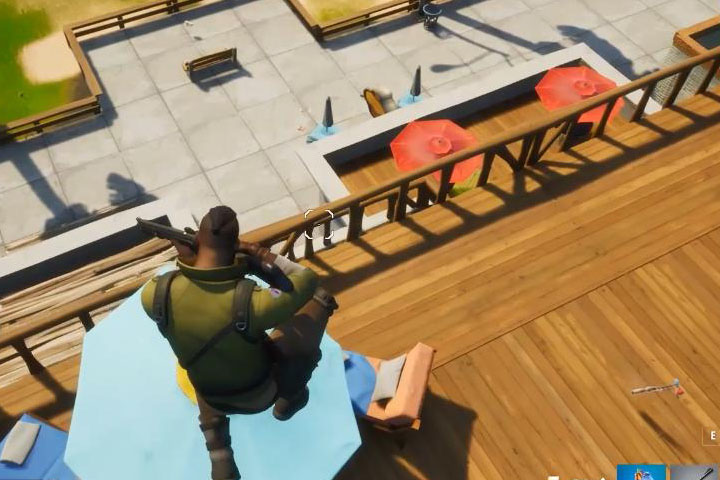 Fortnite : Infliger des dégâts après avoir rebondi sur un parapluie à Sweaty Sands, défis semaine 4