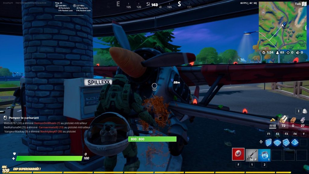 Faire le plein de son avion Fortnite, panne d’essence