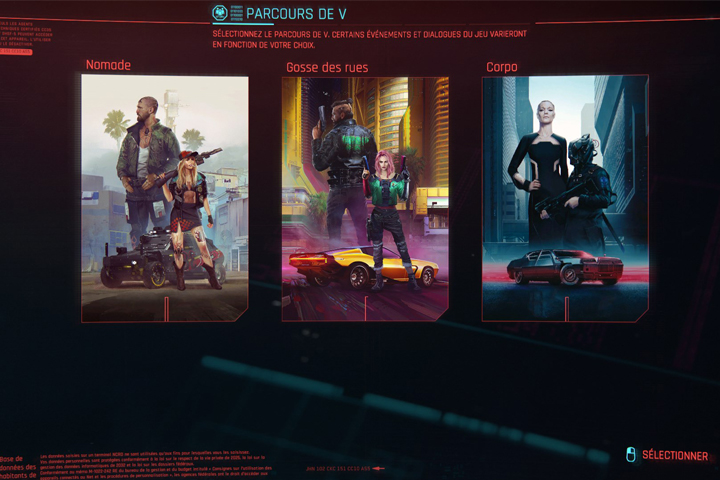 Parcours Cyberpunk 2077, les différentes options