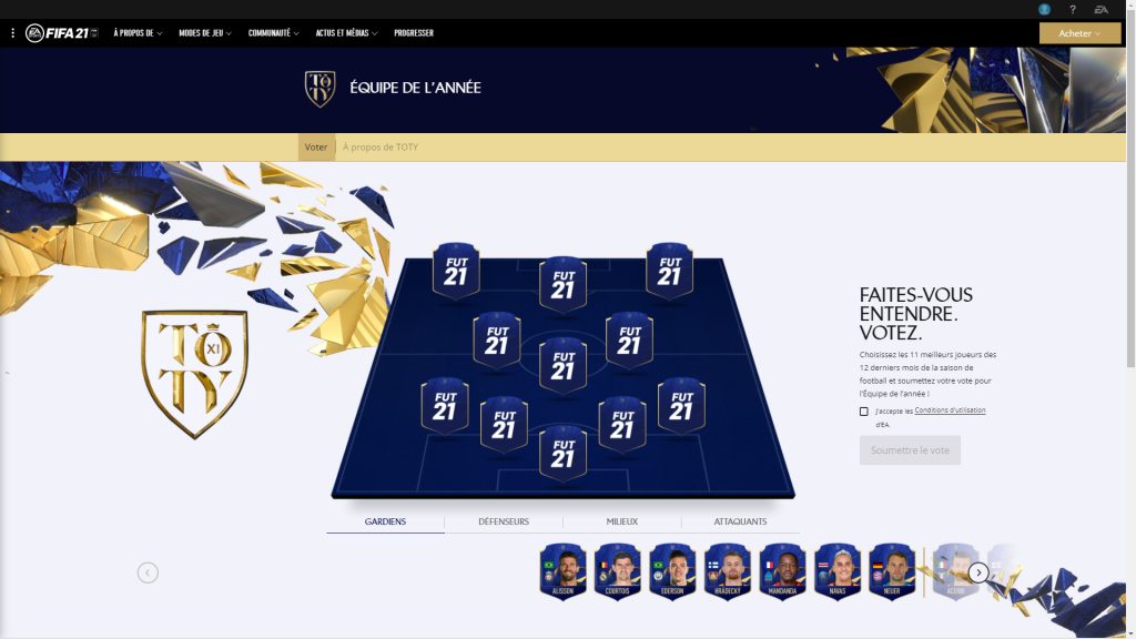 EA.com TOTY FIFA 21, comment voter pour l’Équipe de l’année