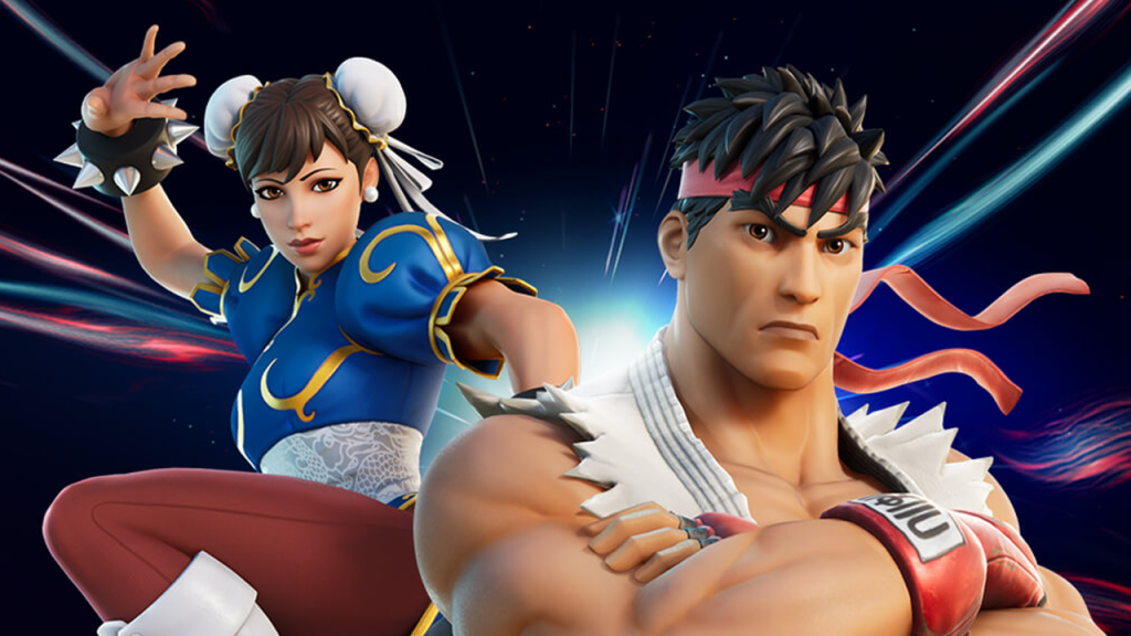 Chun Li et Ryu dans Fortnite, les skins sont dans la boutique d’objets