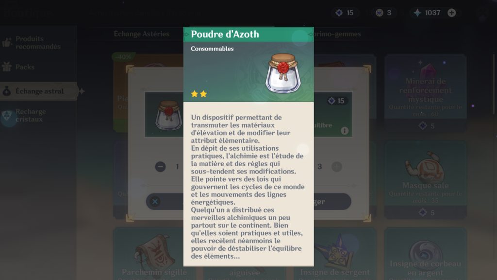 Poudre d’Azoth Genshin Impact, comment l’obtenir et l’utiliser ?