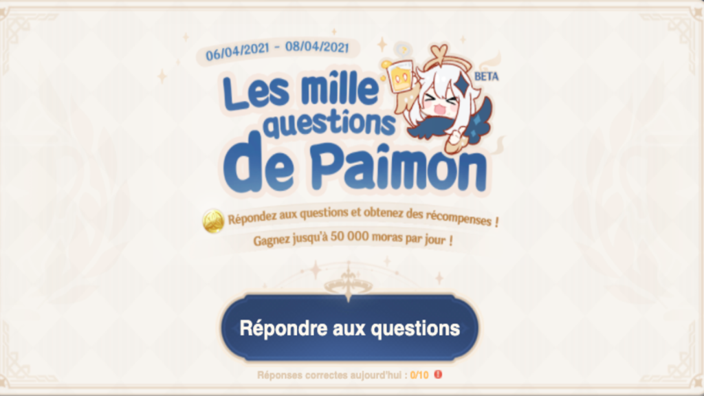 Mille questions de Paimon, comment participer à l’événement dans Genshin Impact ?