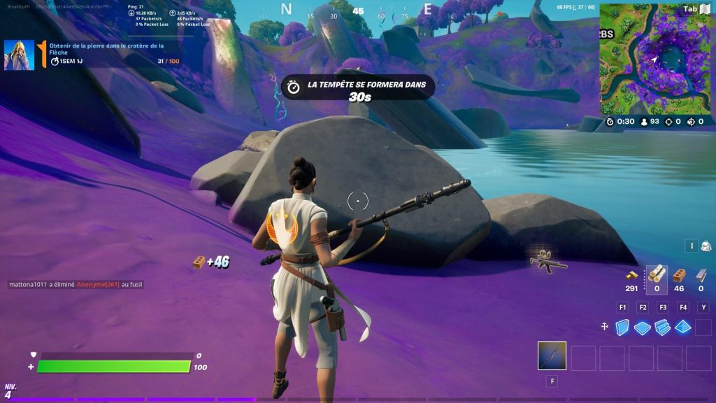 Fortnite : Obtenir de la pierre au Cratère de la Flèche, défi semaine 1
