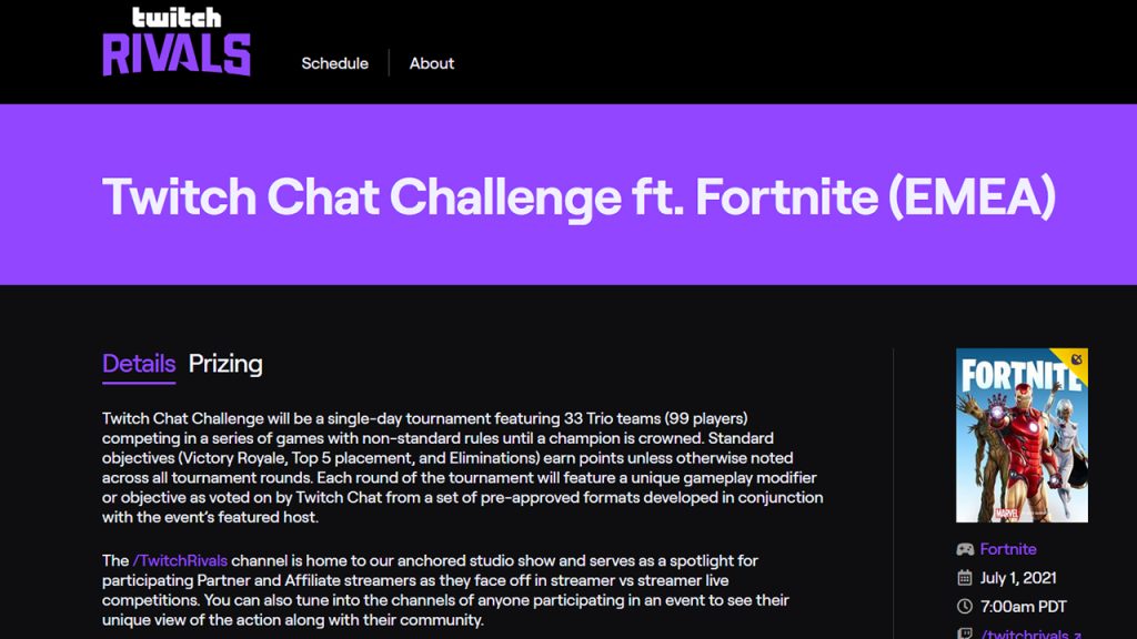 Twitch Rivals Fortnite, classement et résultats en juillet 2021