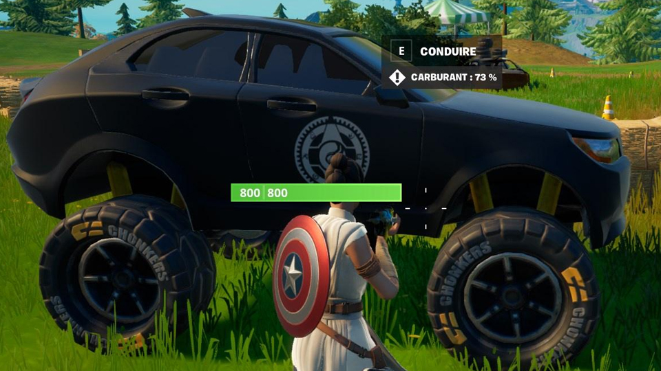Conduire un véhicule de l’IO avec des pneus tout terrain, défi Fortnite saison 7