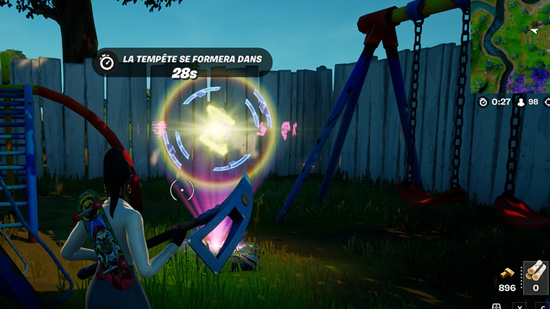 Utiliser une dalle holographique extraterrestre à Risky Reels ou au Bureau du Sherif dans Fortnite, défis Rift Tour