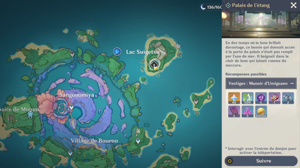 Palais de l’étang Genshin Impact, comment accéder au donjon ?