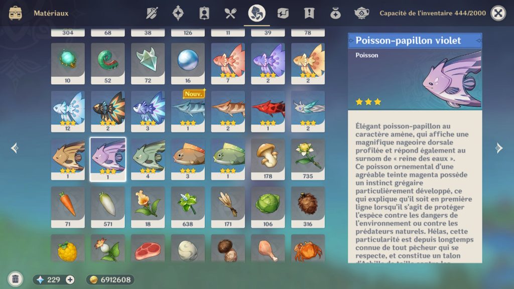 Poisson-papillon violet Genshin Impact, où et comment le pêcher ?