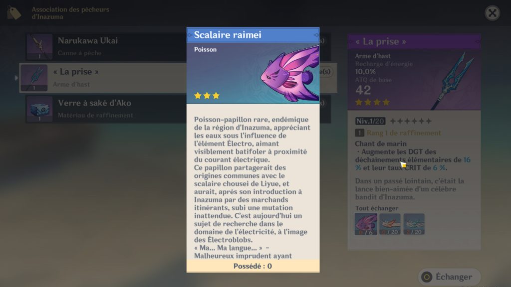 Scalaire raimei Genshin Impact, où et comment le pêcher ?