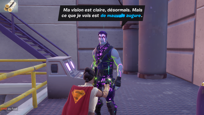 Remettre le réceptacle spirituel à l’oracle et écouter sa vision, défi Fortnite saison 8 de Jonesy Obscur