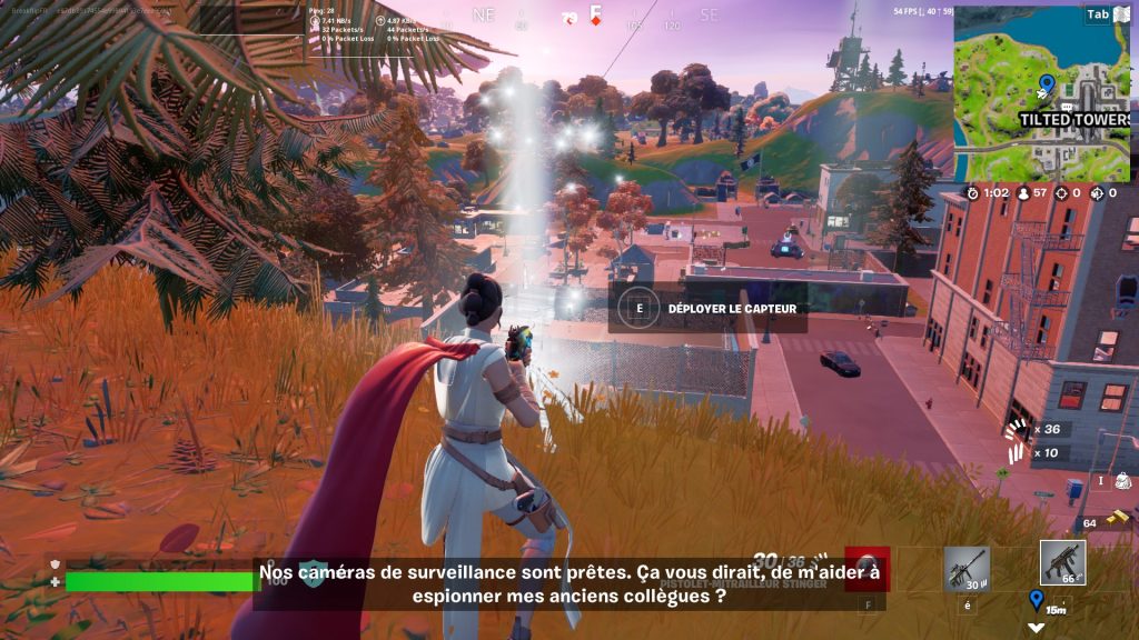 Déployer un capteur à Tilted Towers, Rocky Reels et Logjam Lumberyard, défi Fortnite saison 2 chapitre 3