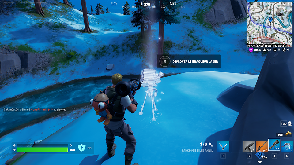 Placer des braqueurs laser pour aider les boucleurs à concentrer leurs tirs dans Fortnite, défi saison 2 chapitre 3