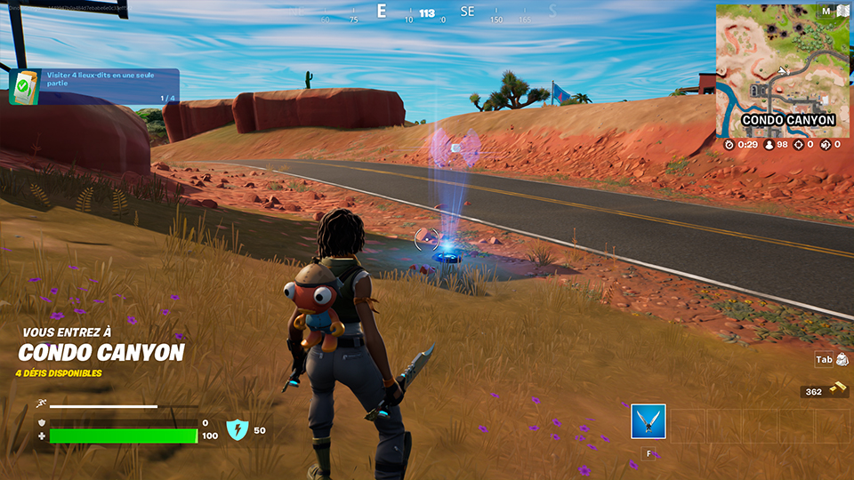 Etablir une liaison avec l’appareil près de Condo Canyon ou Logjam Lumberyard dans Fortnite, défi semaine 11, saison 2 chapitre 3