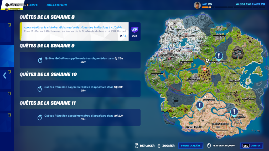 Parler à Gathômme, au leader de la Confrérie du bao et P’tit cornet, défi Fortnite semaine 8 saison 2 chapitre 3
