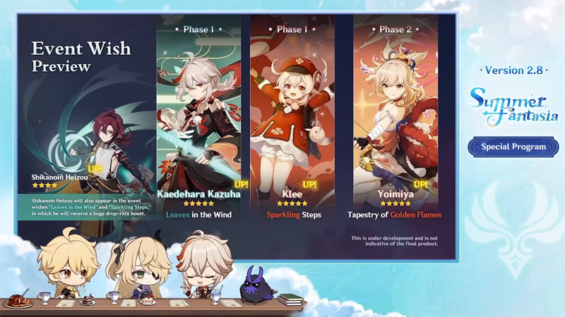 Bannières 2.8 Genshin Impact, Klee, Kazuha et Yoimiya