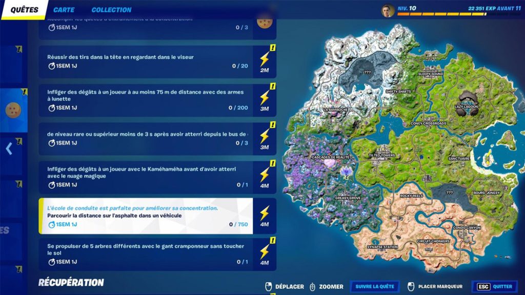 Parcourir la distance sur l’asphalte dans un véhicule dans Fortnite, défi Dragon Ball
