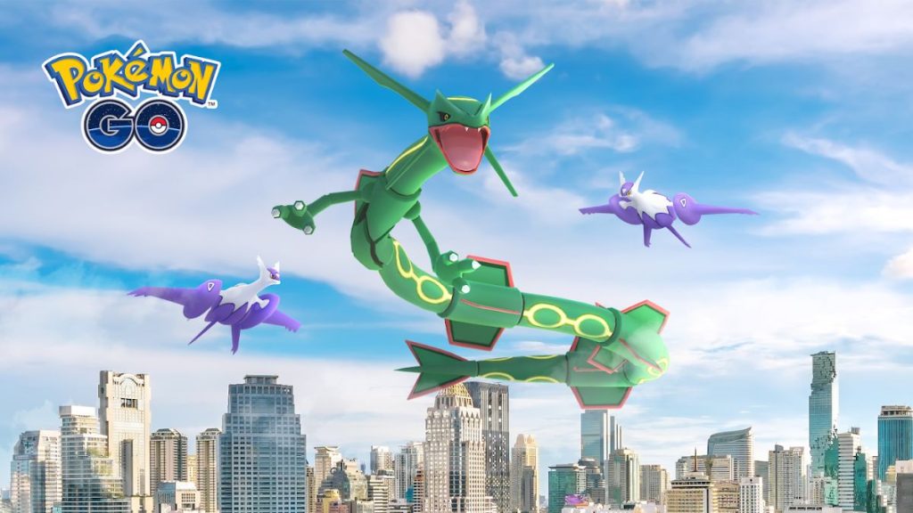 Primo-grondement sur Pokémon Go, avec Rayquaza, Méga-Latios et Méga-Latias (shiny)