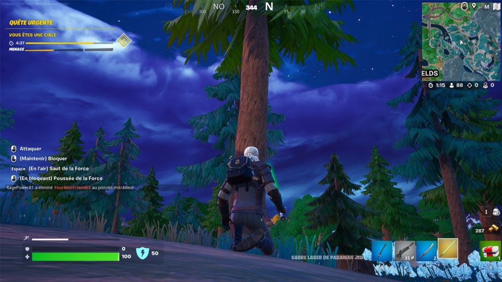 Abattre un pin avec un pouvoir de la Force ou un sabre laser sur Fortnite, comment accomplir le défi Star Wars en saison 2 du chapitre 4 ?