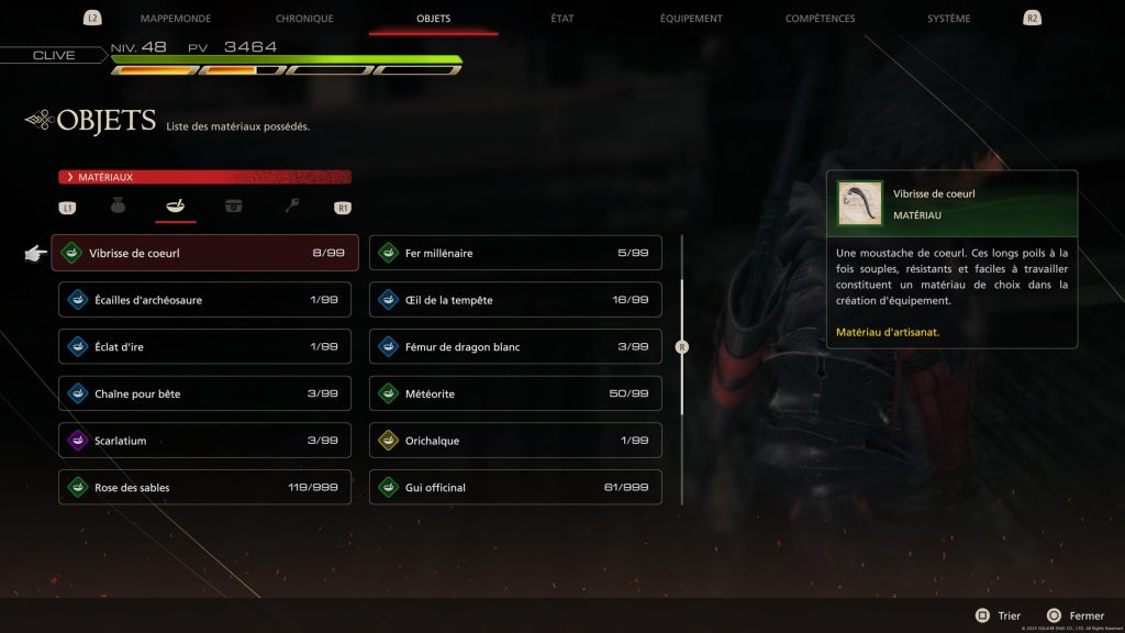 Vibrisse de coeurl FF16, où trouver ce matériau dans Final Fantasy XVI ?