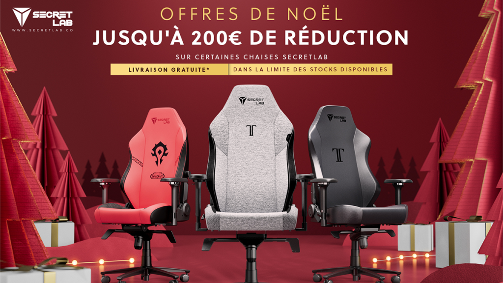 Offres Secretlab pour Noël : jusqu’à 200€ de réduction sur les chaises et bureaux gamings !