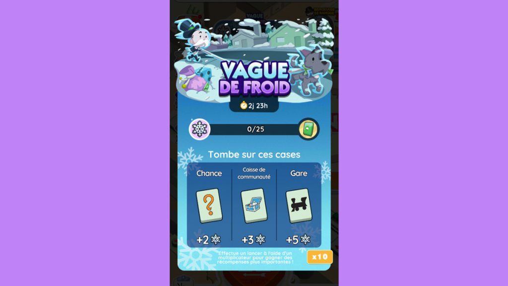 Vague de froid Monopoly GO, paliers, récompenses et durée pour l’événement de janvier 2023