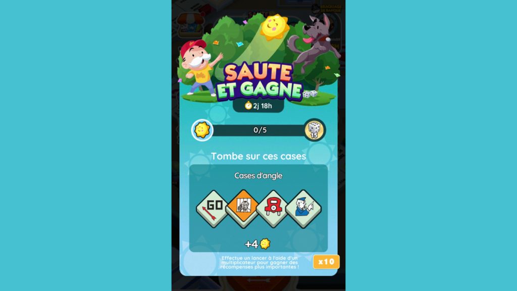 Saute et gagne Monopoly GO, paliers, récompenses et durée pour l’événement de février 2024
