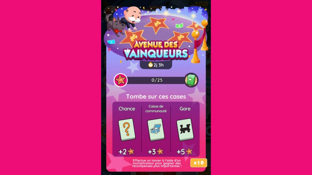 Avenue des vainqueurs Monopoly GO, paliers, récompenses et durée pour l’événement de juin 2024
