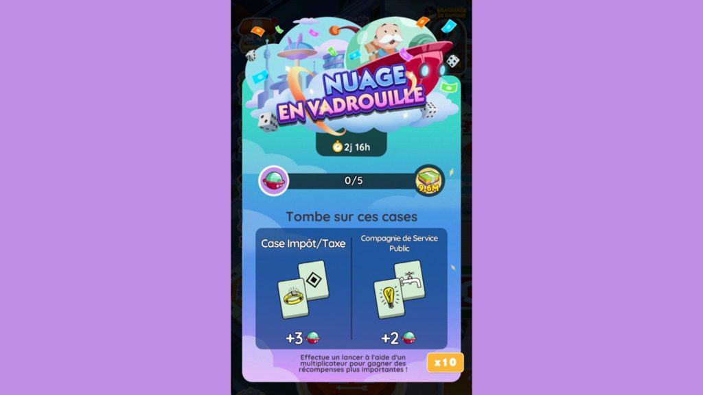 Nuage en vadrouille Monopoly GO, paliers, récompenses et durée pour l’événement de juin 2024